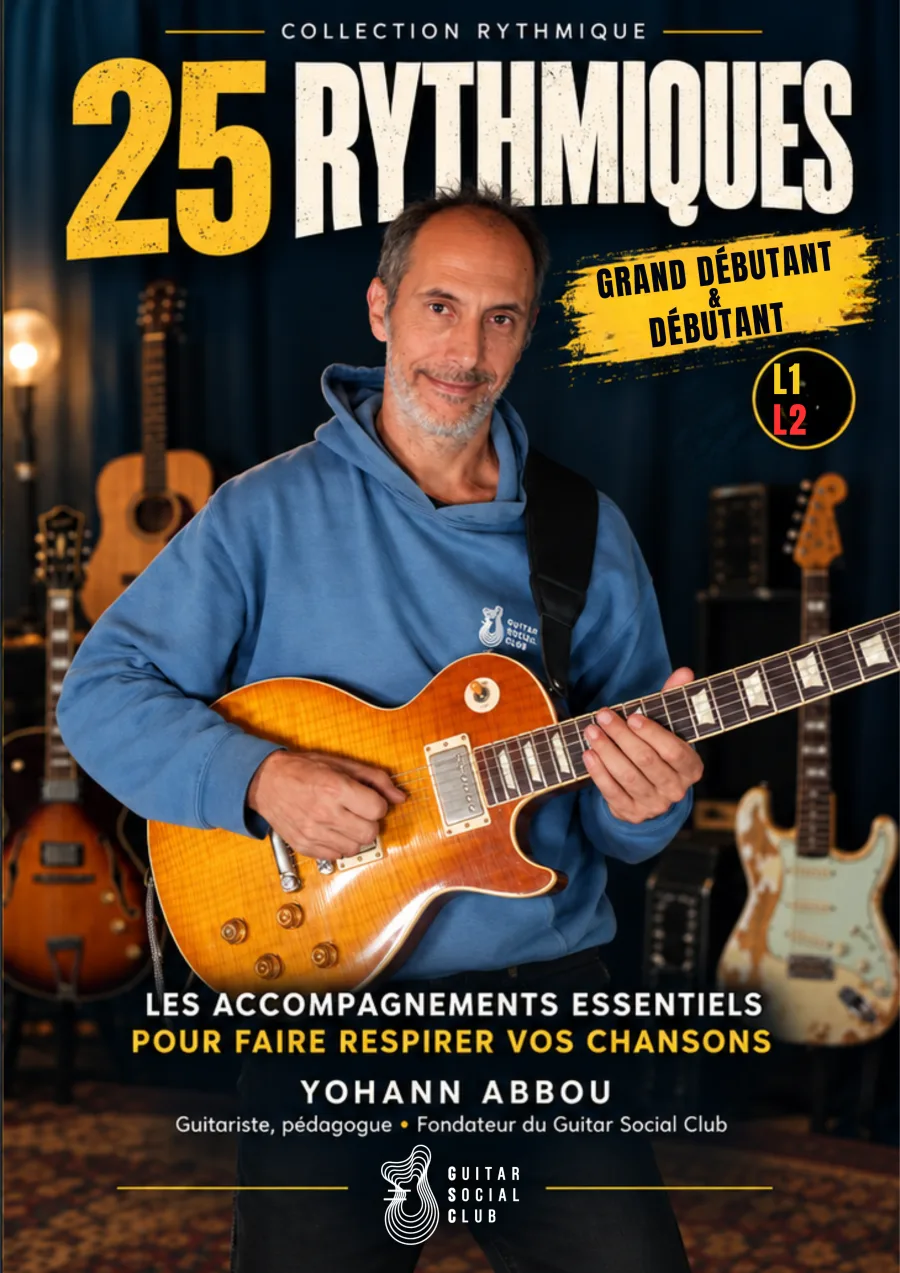 Bundle Gold 25 rythmiques qui transformeront votre jeu réunissant les 4 volumes progressifs pour travailler le rythme à la guitare