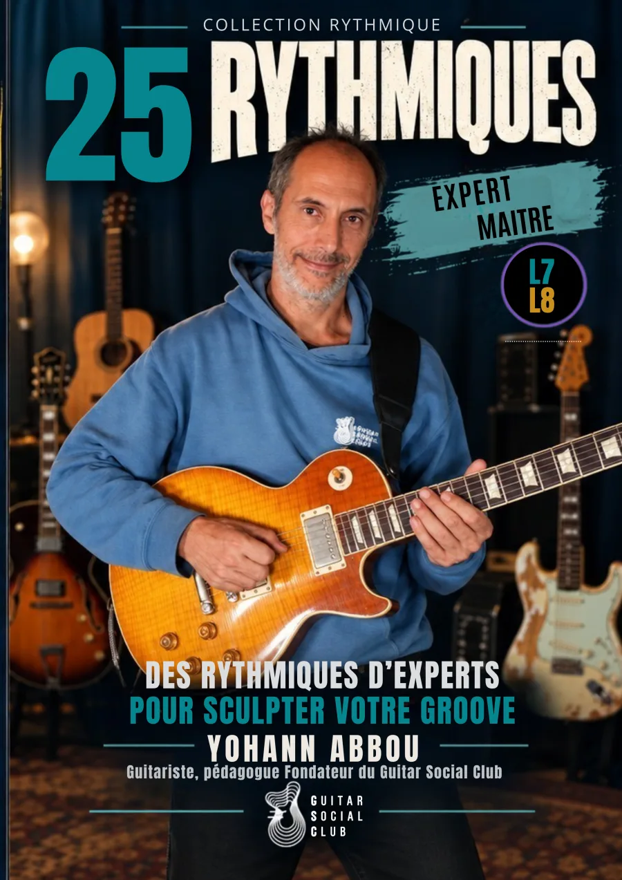 Couverture bleue du volume 4 25 rythmiques guitare niveau avancé