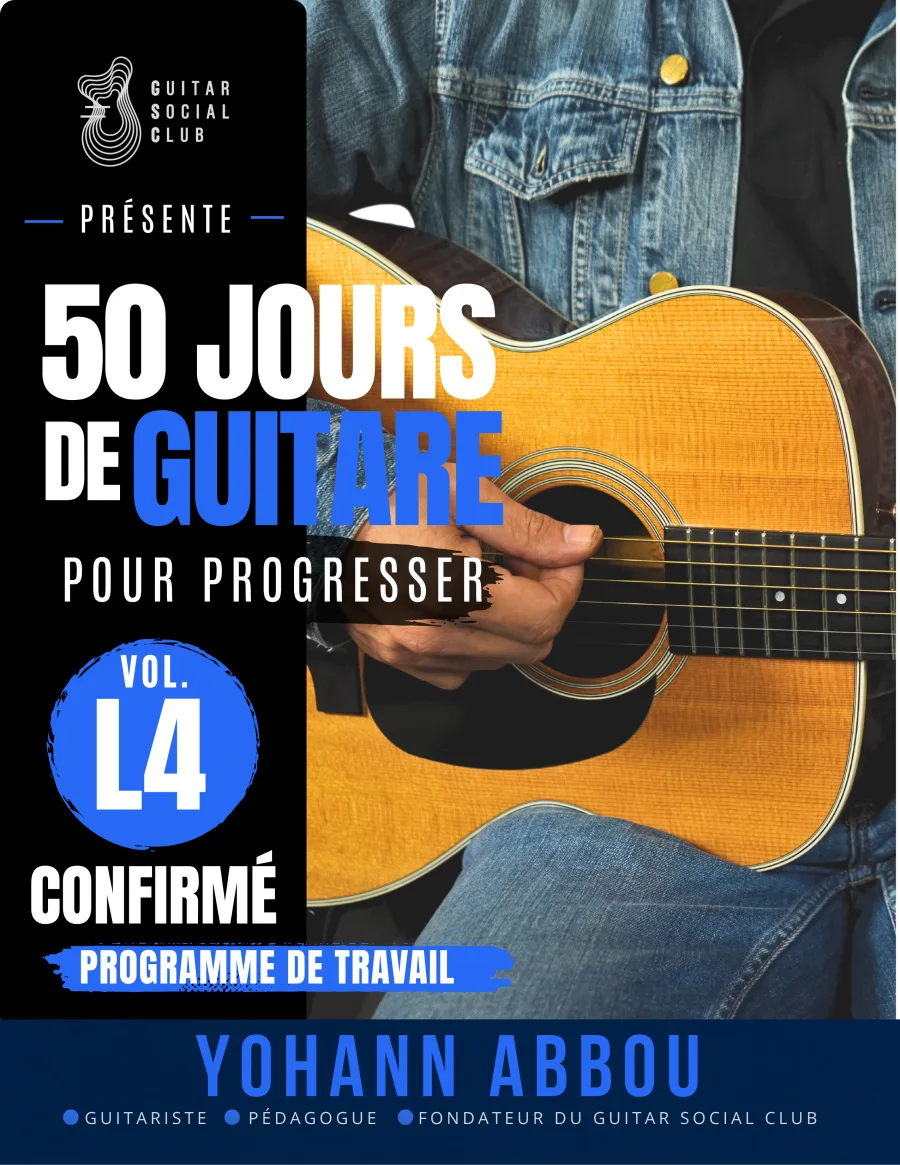 Livre 50 jours de guitare pour progresser - Vol. 4 L4 Confirmé : Le volume qui installe la sensation ternaire : 6/8, 12/8, triolets, arpèges, ballades, blues lent, shuffle, folk, rock et etudes completes. pour progresser à la guitare avec une méthode claire