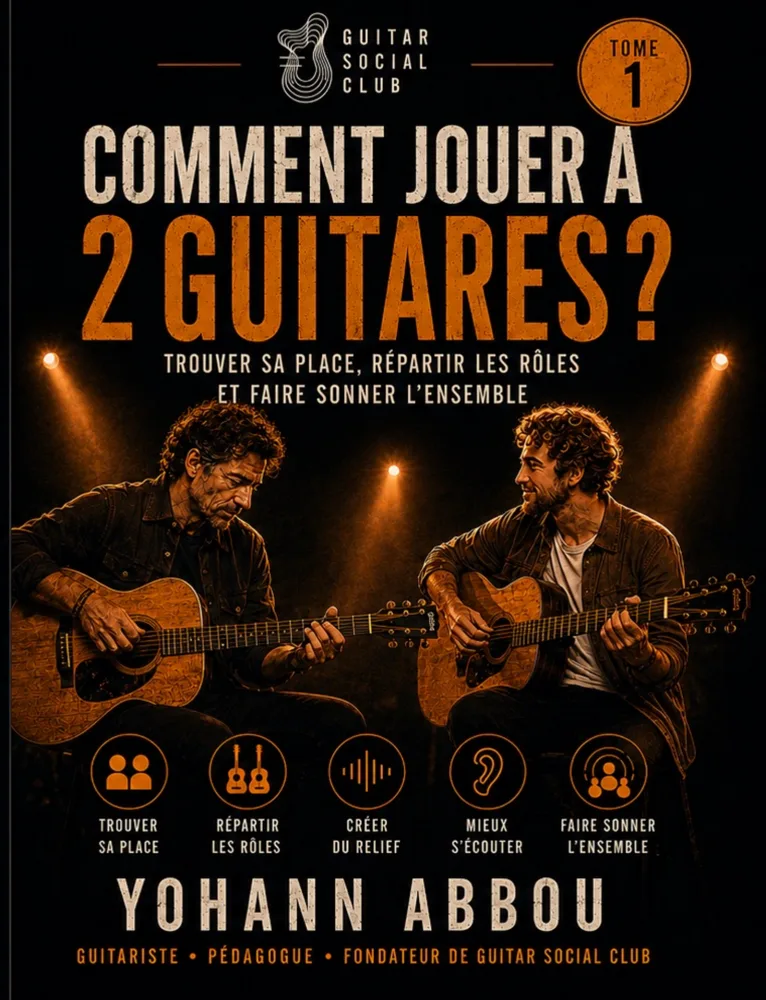 Couverture du bundle Comment jouer à 2 guitares réunissant les deux volumes pour répartir les rôles et arranger un duo