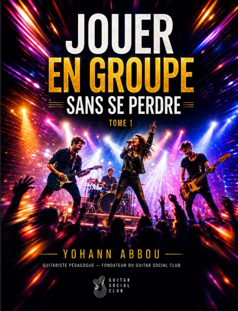 Livre Jouer en groupe sans se perdre : Contenu structuré pour progresser vite : notions essentielles, exercices guidés et repères concrets pour appliquer immédiatement la méthode en pratique réelle. pour progresser à la guitare avec une méthode claire