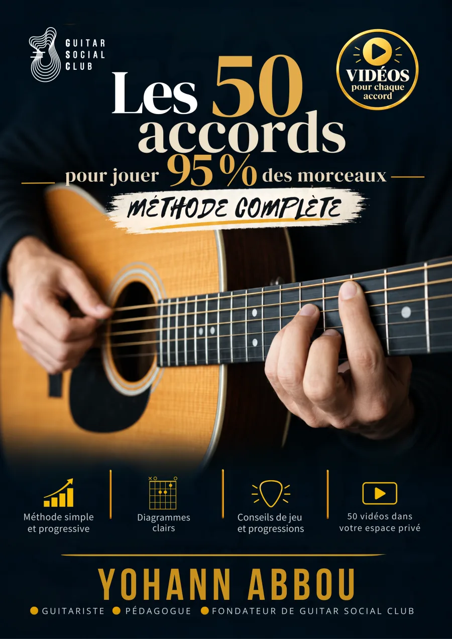 Livre 50 accords pour jouer 95% des morceaux : Contenu structuré pour progresser vite : notions essentielles, exercices guidés et repères concrets pour appliquer immédiatement la méthode en pratique réelle. pour progresser à la guitare avec une méthode claire