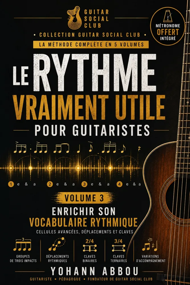 Livre Le rythme vraiment utile - Volume 3 : Contenu structuré pour progresser vite : notions essentielles, exercices guidés et repères concrets pour appliquer immédiatement la méthode en pratique réelle. pour progresser à la guitare avec une méthode claire